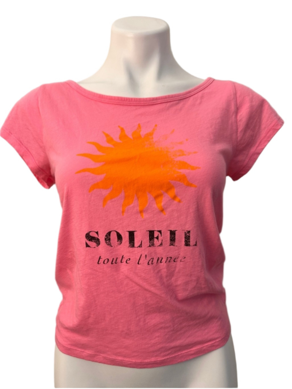 J. Crew Pink Tee with Orange Sun Graphic